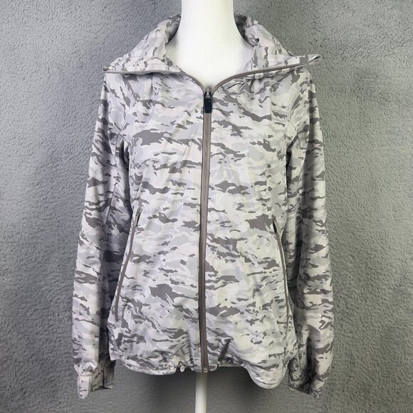 Lululemon Here To Move Jacket Womens 6 Gray Camo Full Zip Hooded Waterproof - Picture 1 of 15